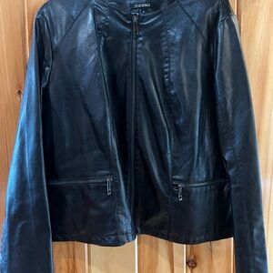 Roz & Ali Black Leather Zip-Front Jacket